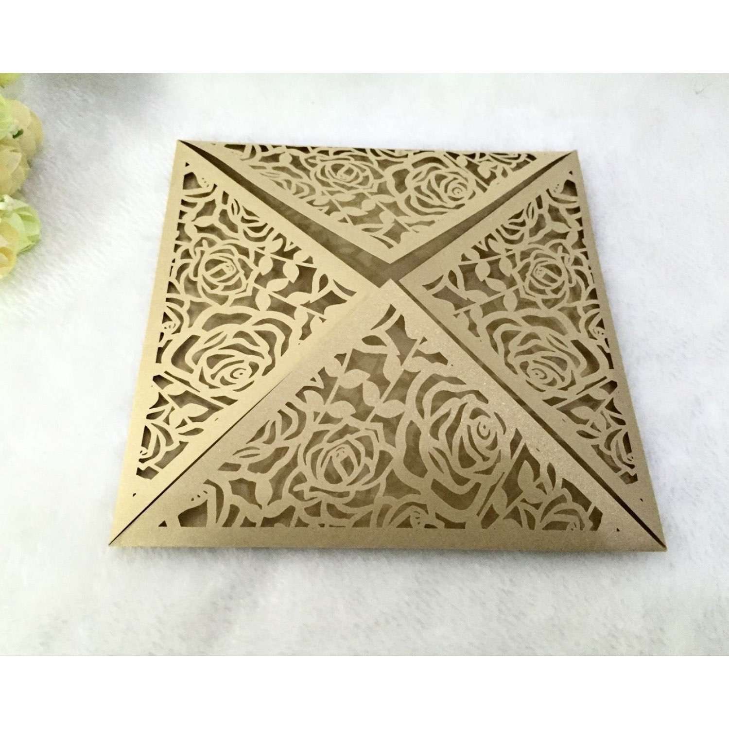 White Rose Invitation Card Wedding Invitation With Envelope Laser Cut Paper